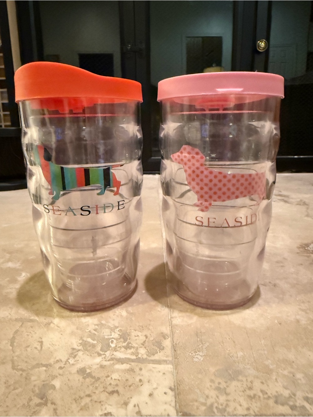 Tervis 10Oz. Kids Tumbler W/Lid Seaside Beach, Florida Dachshund Dog Pink Orange